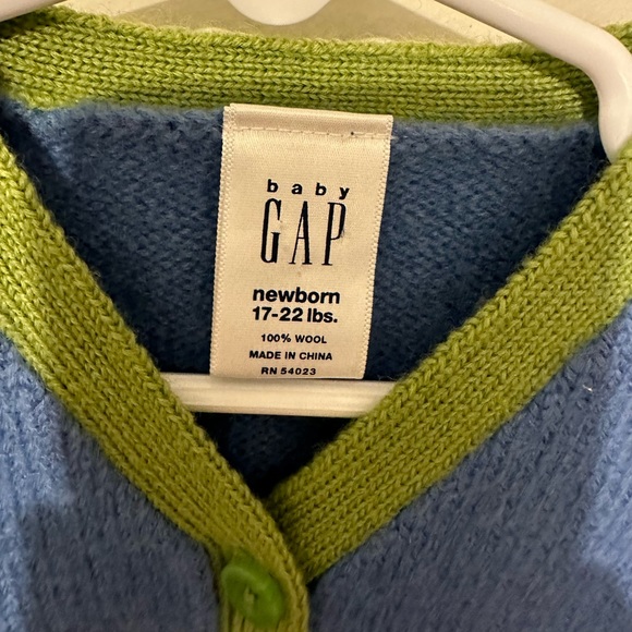 Baby Gap 100% Wool Sweater Button Down Blue Green Red - Picture 2 of 4
